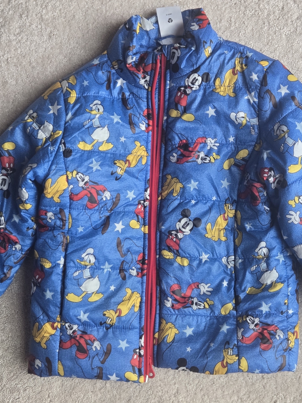 Disney Blue Mickey & Friends Puffer Jacket with Red Zipper